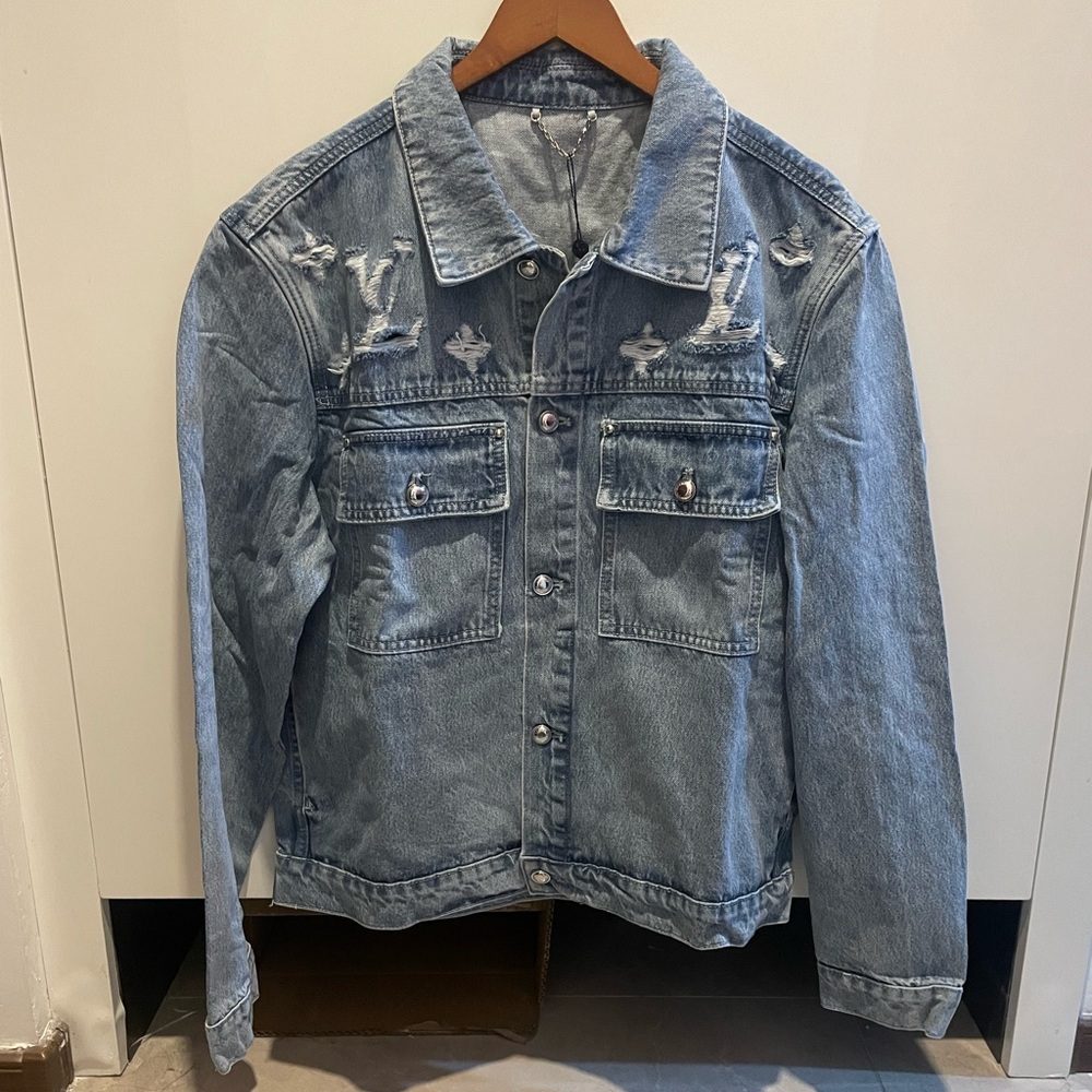 Louis Vuitton Light Blue Distressed Denim Jacket